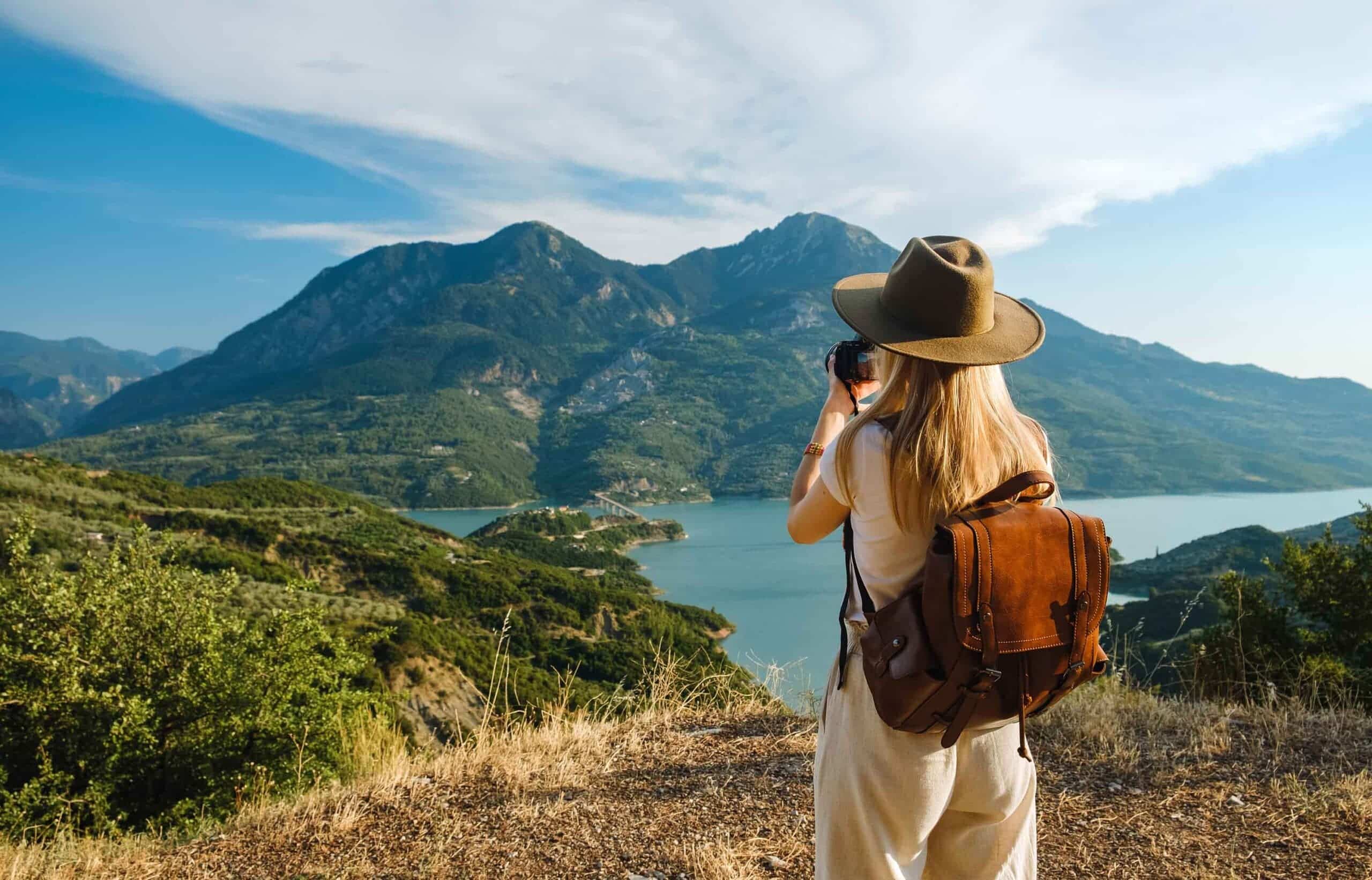 Traveller taking in the view on a mountain getaway